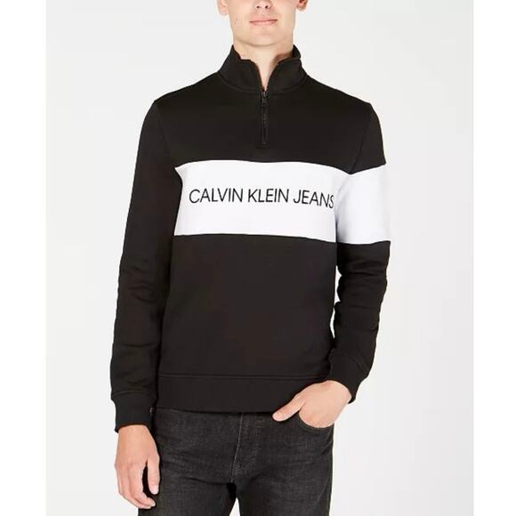 Calvin Klein Jeans Black White Fleece Quarter  Zip Pullover Sweatshirt Men’s M - Picture 5 of 8